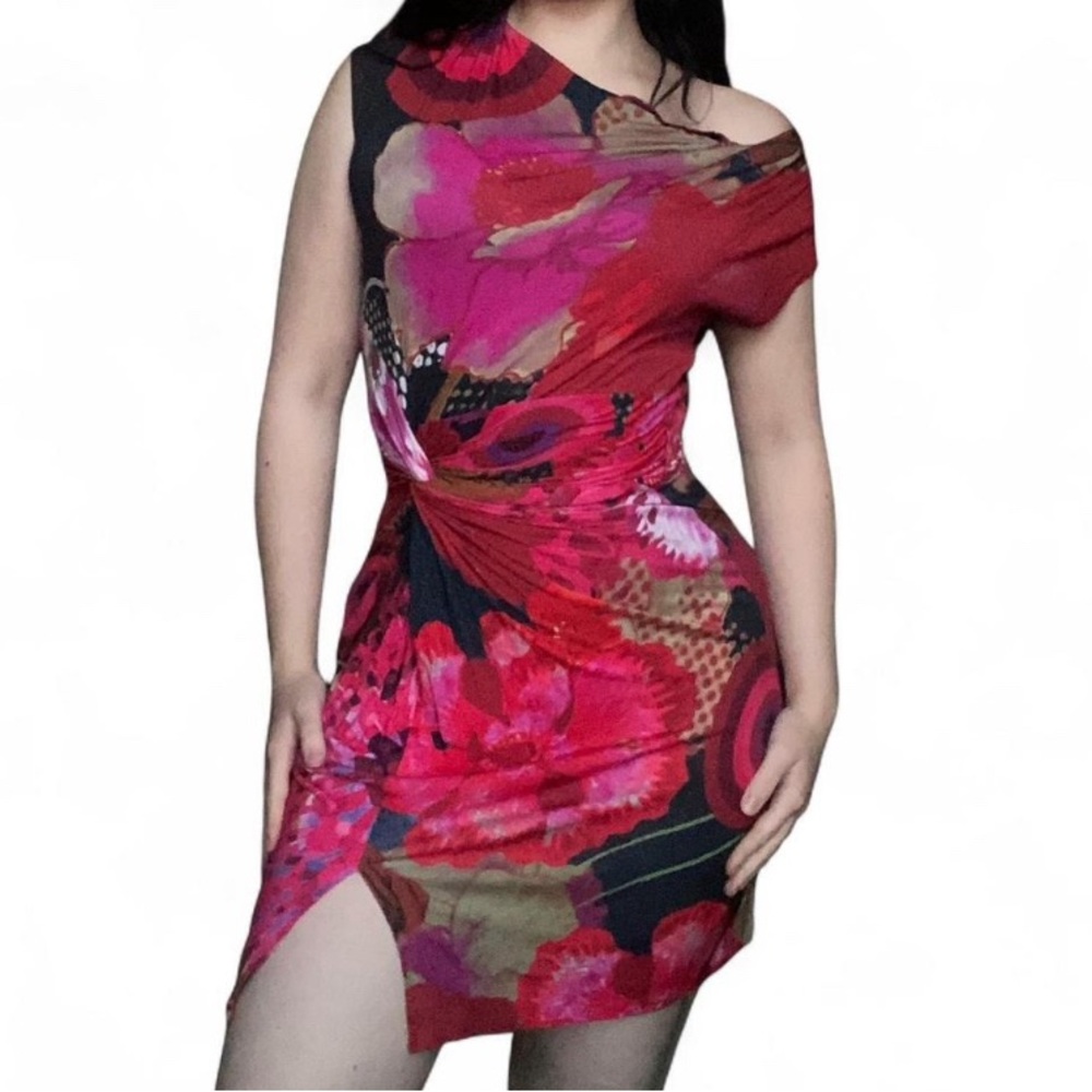 Vintage Desigual Abstract Floral One Shoulder Dress